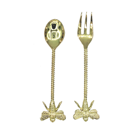 Brass fork and spoon with bee handle