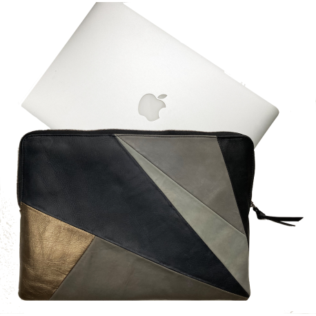 Buiten adem Walter Cunningham Transparant Leren laptophoes Lucas patchwork natural voor de Apple 13 inch -  gmz-collection