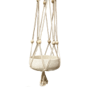 White, macramé cotton hanger with white, wooden beads