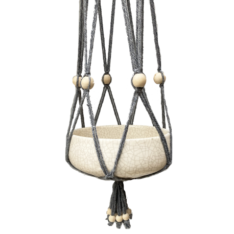 Grijze macramé, cotton hanger with white wooden beads