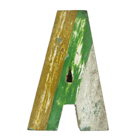 Wooden letter A made out of old fishing boat