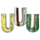 Wooden letter U made out of old fishing boats