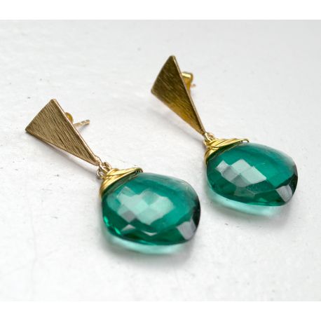 Brass earrings Blair with teal colored quartz